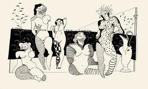 Cinco esculturas de mujeres desnudas con una vasija 