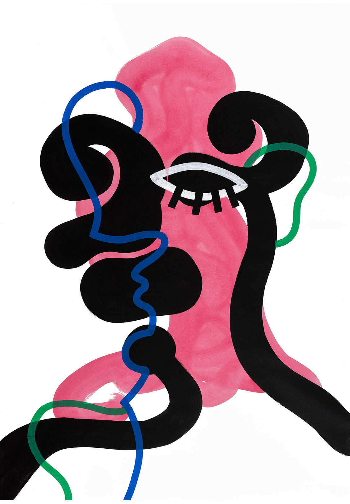 Más Cara que Espalda. Jaime Abaurre, artista español. Obra de arte figurativa. Representación de caras. Técnica pintura acrílica color sobre soporte blanco. Acabado color. Papel textura rugosa alta calidad. 