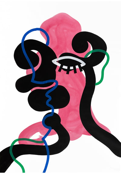 Más Cara que Espalda. Jaime Abaurre, artista español. Obra de arte figurativa. Representación de caras. Técnica pintura acrílica color sobre soporte blanco. Acabado color. Papel textura rugosa alta calidad. 